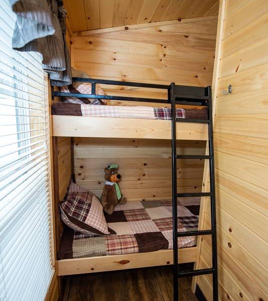 Boo Boo Two Room Cabin interior, bedroom with bunk beds