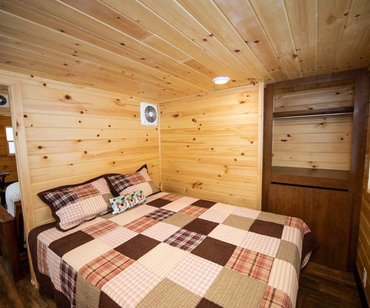 Cindy bear cabin wheelchair access interior, master bedroom with queen-size bed