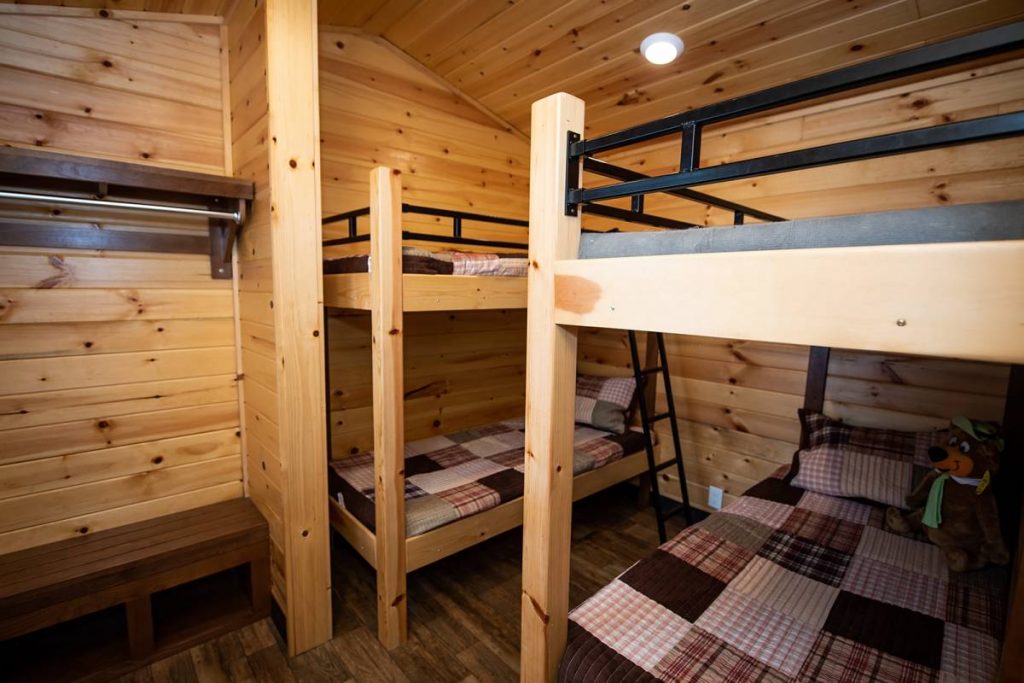Yogi bear cabin interior with two twin bunk beds
