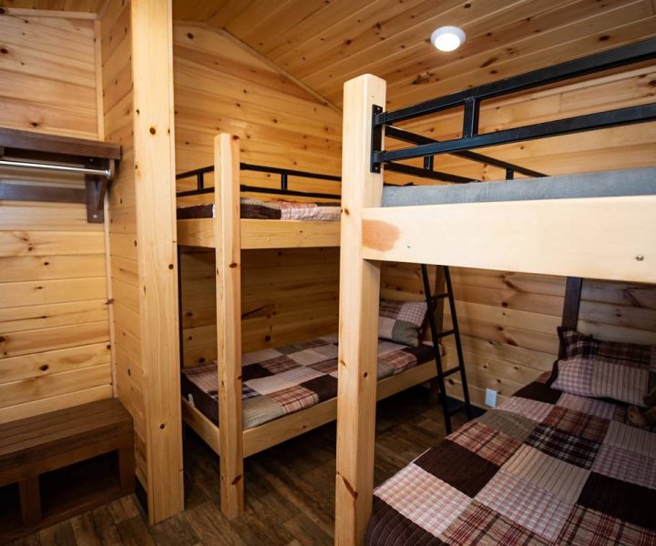Yogi bear cabin interior with two twin bunk beds